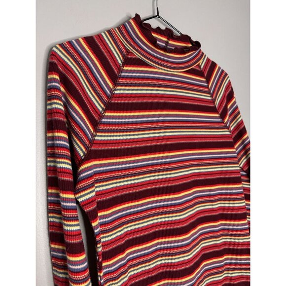 SO Goods For Life Y2K 90s Women's L Striped High Neck Ribbed Long Sleeve Top - Picture 4 of 8